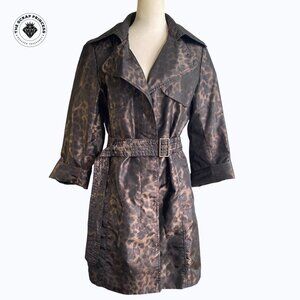 Alfani Animal Print Trench Coat Bronze Leopard Print Belted Jacket M